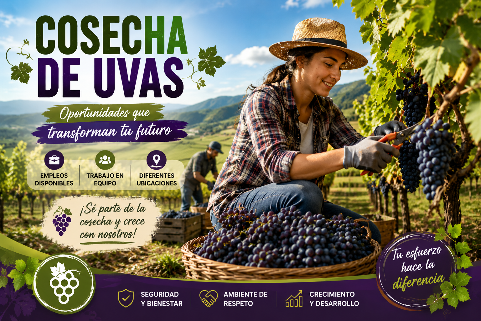 Trabaja en la cosecha de uvas esta temporada