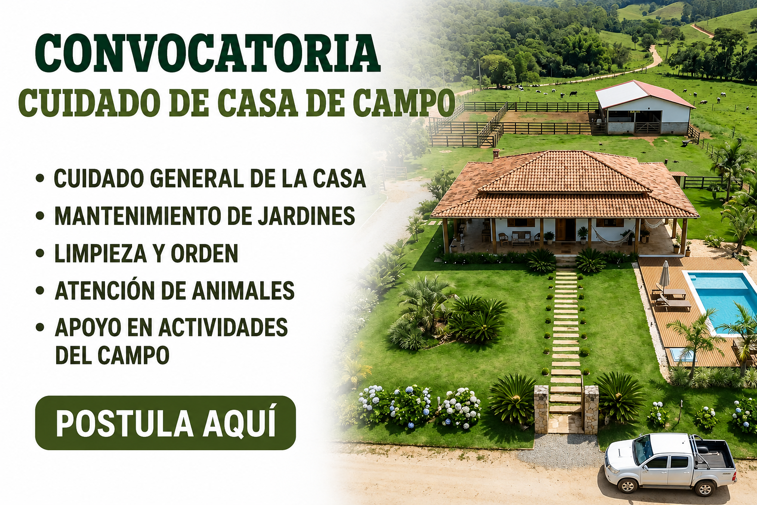 Convocatoria de Trabajo para Cuidado de Casas de Campo