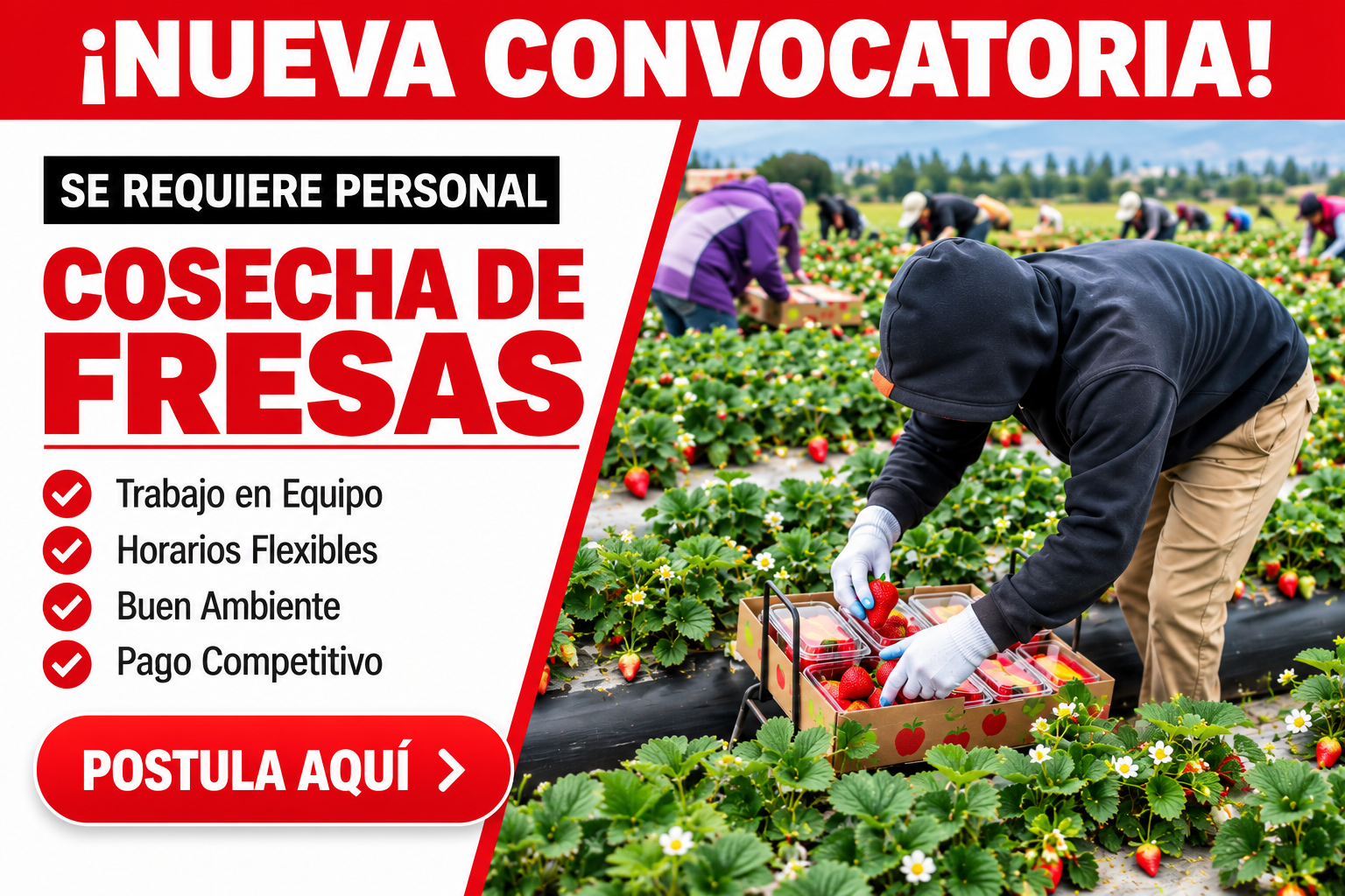 🍓 ¡Nuevas Oportunidades! Empleo en Cosecha de Fresas