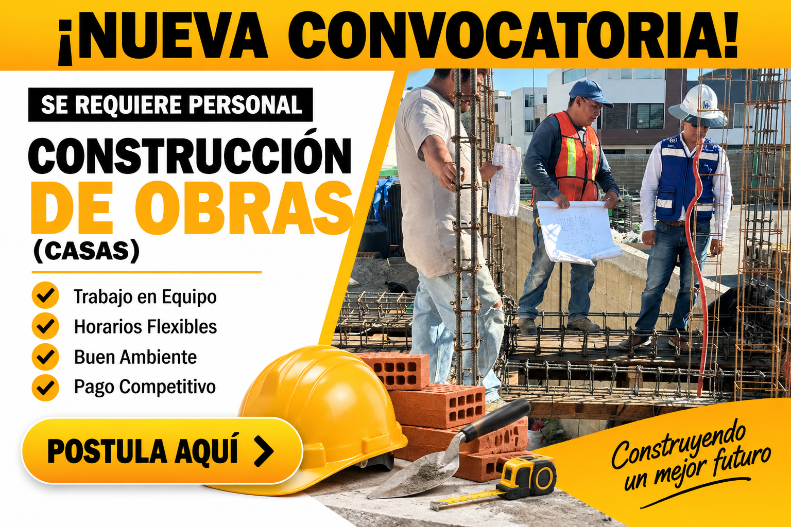 🧱 ¡Convocatoria Laboral! Trabaja en Construcción de Obras