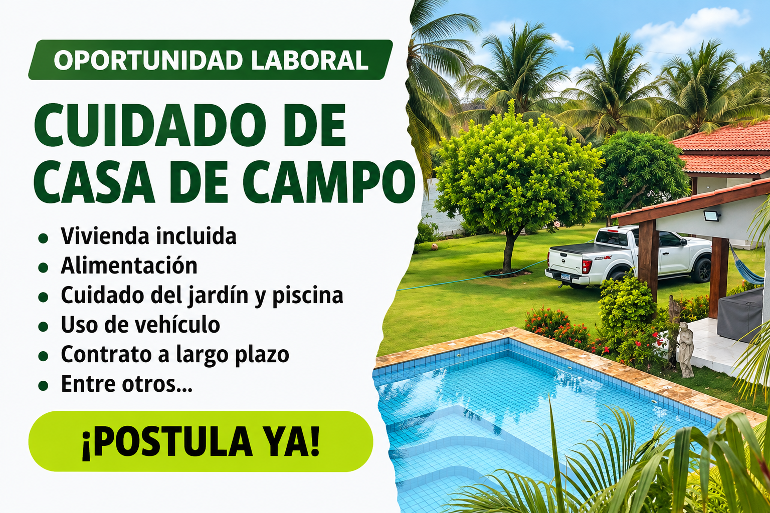 Convocatoria Laboral para Cuidadores de Casas de Campo